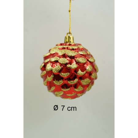 Set de 24 ornamente de brad, Flippy, de tip Glob, Alb/ Rosu, cu ø de 7 cm, din plastic, cu finisaj sclipitor , cutie  16  cm lungime x 36  cm inaltime x 16  cm adancime [10]