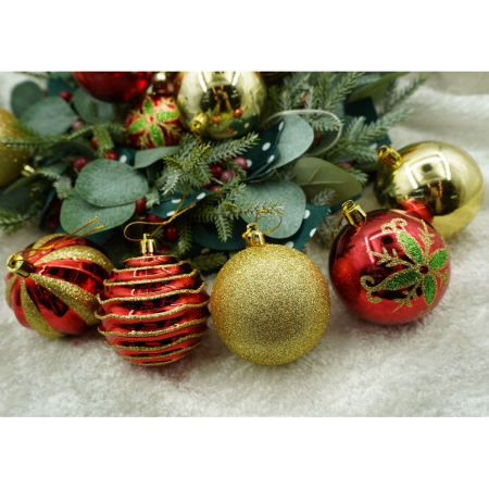 Set de 24 ornamente de brad, Flippy, de tip Glob, Rosu/ Auriu, cu ø de 7 cm, din plastic, cu finisaj sclipitor , cutie  16  cm lungime x 36  cm inaltime x 16  cm adancime [6]