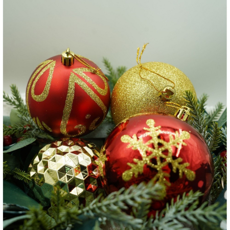 Set de 24 ornamente de brad, Flippy, de tip Glob, Rosu/ Auriu, cu ø de 8 cm, din plastic, cu finisaj sclipitor , cutie  19  cm lungime x 42  cm inaltime x 19  cm adancime [7]