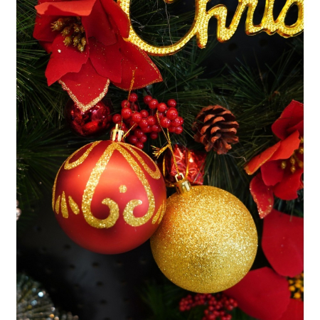 Set de 24 ornamente de brad, Flippy, de tip Glob, Rosu/ Auriu, cu ø de 8 cm, din plastic, cu finisaj sclipitor , cutie  19  cm lungime x 42  cm inaltime x 19  cm adancime [9]