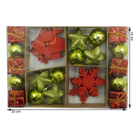 Set de 24 ornamente de brad, Flippy, de tip Glob, Rosu/ Auriu, din polistiren, cu finisaj sclipitor , cutie  3  cm adancime x 20  cm lungime x 14  cm inaltime [5]