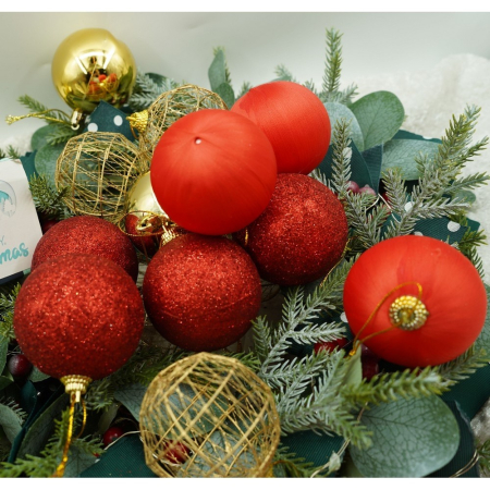 Set de 28 ornamente de brad, Flippy, de tip Glob, Rosu/ Auriu, din polistiren, cu finisaj sclipitor , cutie  18  cm adancime x 22  cm inaltime x 18  cm lungime) [7]