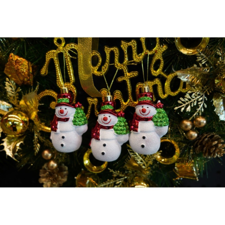 Set de 3 ornamente de brad, Flippy, de tip Om de zapada, Alb/Rosu, din plastic, cu finisaj sclipitor , cutie  4  cm adancime x 6  cm inaltime x 9  cm lungime [8]