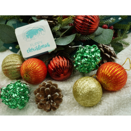 Set de 35 ornamente de brad, Flippy, de tip Glob, Multicolor, din polistiren, cu finisaj sclipitor , cutie  14  cm adancime x 23  cm inaltime x 14  cm lungime) [6]