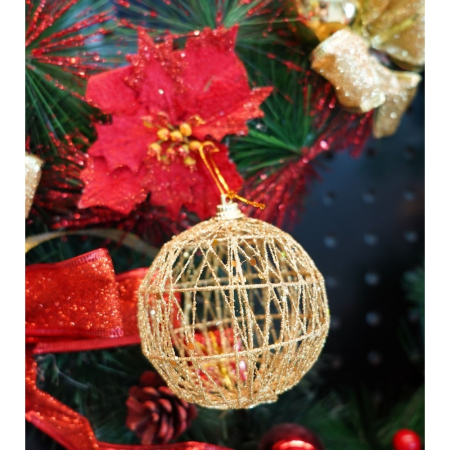 Set de 4 ornamente de brad, Flippy, de tip Glob, Auriu, cu ø de 8 cm, din metal, cu finisaj sclipitor , cutie  8  cm adancime x 32  cm lungime x 8  cm inaltime [9]