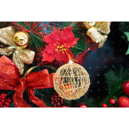 Set de 4 ornamente de brad, Flippy, de tip Glob, Auriu, cu ø de 8 cm, din metal, cu finisaj sclipitor , cutie  8  cm adancime x 32  cm lungime x 8  cm inaltime [4]