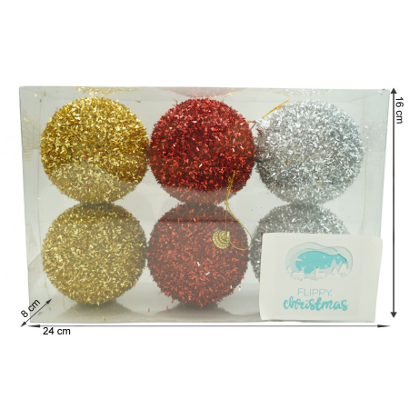 Set de 6  ornamente de brad, Flippy, de tip Glob, Multicolor, cu ø de 8 cm, din polistiren, cu finisaj sclipitor , cutie  16  cm inaltime x 24  cm lungime x 8  cm adancime [5]