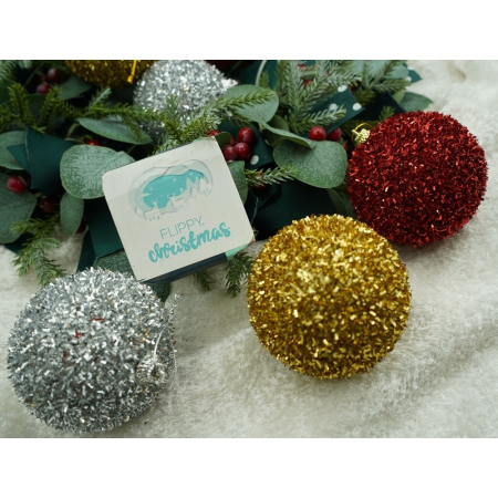 Set de 6  ornamente de brad, Flippy, de tip Glob, Multicolor, cu ø de 8 cm, din polistiren, cu finisaj sclipitor , cutie  16  cm inaltime x 24  cm lungime x 8  cm adancime [6]