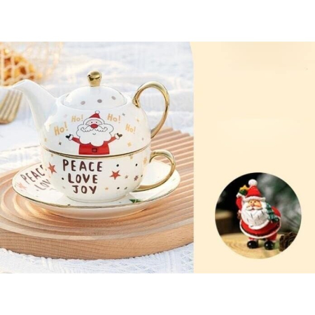 Set de Ceai, Flippy, Tema Craciun, Ceainic 420 ml, Cana 310 ml, Farfurie, din Portelan, Model Mos Craciun, Alb [4]