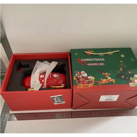 Decoratiuni Craciun - Set de Ceai, Flippy, Tema Craciun, Ceainic 450 ml, 2 Cani 250 ml, Model Mos Craciun, Rosu/Auriu