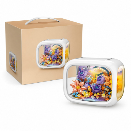 Jucarii educative - Set de Construit in Cutie, Flippy, din Plastic, Model Flori 2, Joc de Asamblare cu Cutie Decorativa si Aranjament Floral, Varsta 14 Ani+, Dimensiune 21.4x14.8x16.5 cm, Multicolor