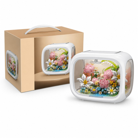 Jucarii educative - Set de Construit in Cutie, Flippy, din Plastic, Model Flori, Joc de Asamblare cu Cutie Decorativa si Aranjament Floral, Varsta 14 Ani+, Dimensiune 21.4x14.8x16.5 cm, Multicolor