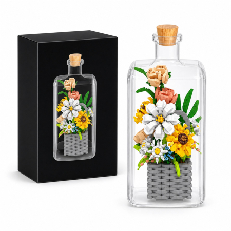 Jucarii educative - Set de Construit in Sticla, Flippy, Tematica Flori, Model 2, Jucarie Tip Blocuri din Plastic, Decoratiune DIY pentru Asamblare, Dimensiune 36 x 31 x 7.4 cm, Varsta 14 Ani+, Multicolor
