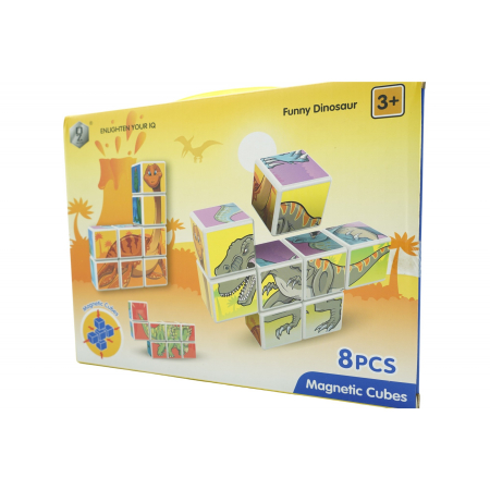 Jucarii educative - Set inteligent de cuburi magnetice pentru copii, 8 piese, cutie depozitare, puzzle dinozauri, +3 ani, multicolor
