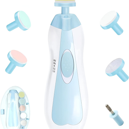 Set Pila Electrica pentru Copii si Bebelusi, Flippy, ABS, 6 Accesorii, cu Lumina LED, Albastru Alb [3]