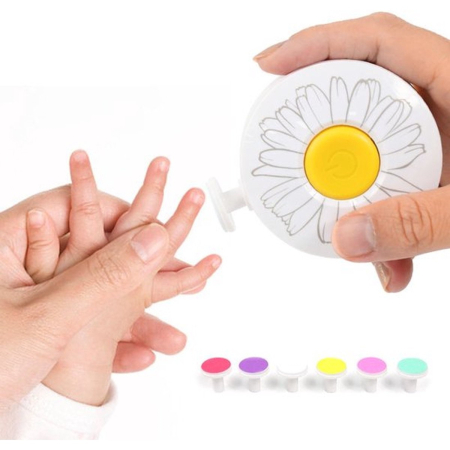 Set Pila Electrica pentru Copii si Bebelusi, Flippy, ABS, Incarcare USB, Model cu Flori, 6 Accesorii, cu Lumina LED, Alb [1]