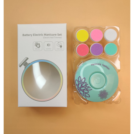 Set Pila Electrica pentru Copii si Bebelusi, Flippy, ABS, Incarcare USB, Model cu Flori, 6 Accesorii, cu Lumina LED, Verde [2]