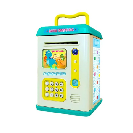 Jucarii si Jocuri - Set Pusculita pentru Copii, Flippy, Tip ATM, Parola cu Amprenta, 13.5 x 11.5 x 20 cm, Albastru