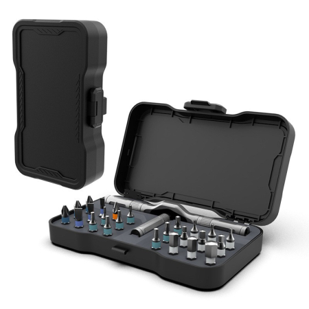 Diverse casa - Set Surubelnita Cu Clichet, Flippy, 24 Piese, Sistem de prindere multipla, ergonomic si adaptiv, 16 × 9,3 × 3,6 cm, Negru