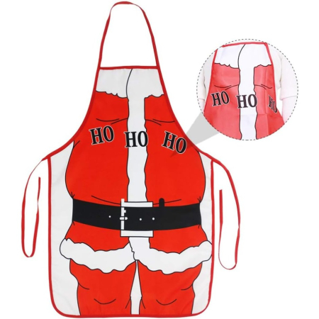 Sort de Bucatarie Decorativ, Flippy, Tema Craciun, 50 x 70 cm, Model HO HO HO, din Poliester, Rosu [4]