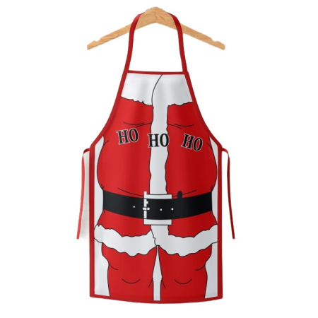 Costume Craciun - Sort de Bucatarie Decorativ, Flippy, Tema Craciun, 50 x 70 cm, Model HO HO HO, din Poliester, Rosu