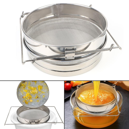 Gradina - Strecuratoare Apicola, Flippy, din Inox, Dubla, Filtrare Miere, 25 x 25 x 10 cm, Gri