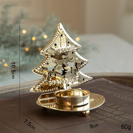 Decoratiuni Craciun - Suport Decorativ pentru Lumanare de Craciun, Flippy, Model Brad Auriu din Art Metal, pentru Masa fara Agatare, 10.5 x 9 x 7.5 cm, Auriu