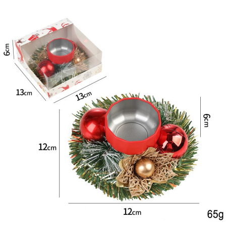 Decoratiuni Craciun - Suport pentru Lumanare de Craciun, Flippy, Model Cupa cu 2 Globutele Rosii, Sfesnic de Tip Ghirlanda, Decoratiune pe Masa de Craciun, 12 x 12 x 6 cm, Rosu