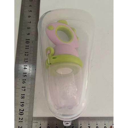 Suzeta pentru Fructe, Flippy, pentru Bebelusi, din Silicon Alimentar, +4 Luni, 2 mm Grosime Gauri Tetina, 12.4 x 5.1 x 4.7 cm, Roz/Verde [1]
