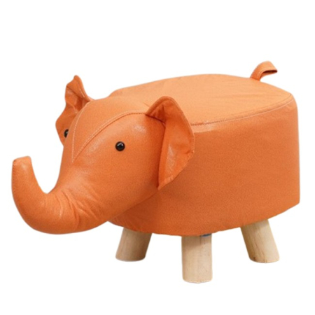 Diverse casa - Taburet pentru Copii, Flippy, Scaun Tip Taburet, Model Elefant, din Lemn Masiv, Scaun pentru Copii, 30 x 25 x 25 cm, Portocaliu
