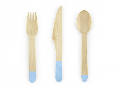 Tacamuri - Tacâm de lemn, albastru deschis, 16cm (1 set / 18 bucăți)