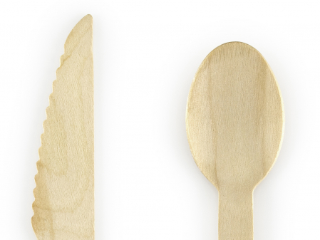 Tacâm de lemn cu inimi, roz pal, 16cm (1 set / 18 bucăți) [1]