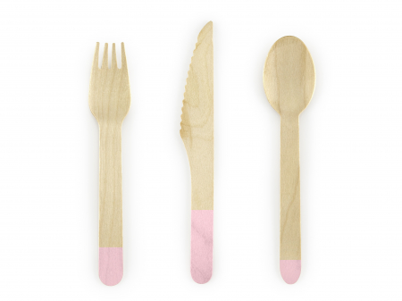 Tacamuri - Tacâm de lemn, roz deschis, 16cm (1 set / 18 bucăți)