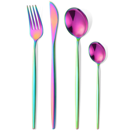 Bucatarie - Tacamuri Portugheze, Flippy, Set din 24 de Piese din Otel Inoxidabil, 6 Cutie, 6 Furculite, 6 Linguri de Masa, 6 Linguri pentru Ceai, Fade Multicolor