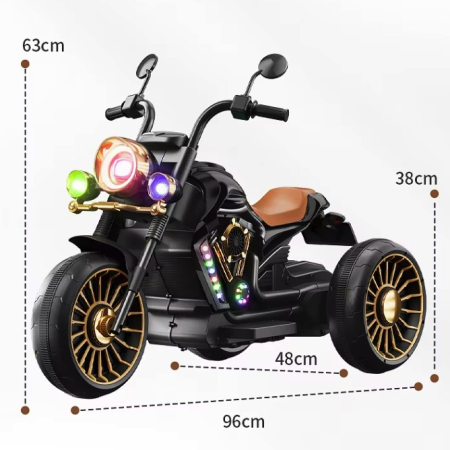 Tricicleta Electrica pentru Copii, Flippy, cu 2 Acumulatoare 380*2, 6V 4.5, Sistem Anti-Rasturnare, Sistem de Lumini si Sunet, 6-8 Ani, 93 x 48 x 63 cm, Alb Negru [1]