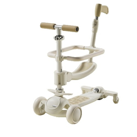 Masinute, Triciclete si Masinute Electrice - Trotineta Tip Carucior pentru Copii 7in1, Flippy, Pliabila, Ghidon Reglabil, Parti Detasabile, Lumini LED, Muzica, Suport pentru picioare, Alb