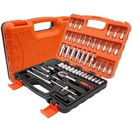 Trusa Chei Tubulare, Set 53 de Piese, Flippy, Surubelnita, Clichet, Tubulare, Imbus, Prelungitor, 27 x 20 x 5.5 cm, 1.5 kg, Cutie Rosu [2]