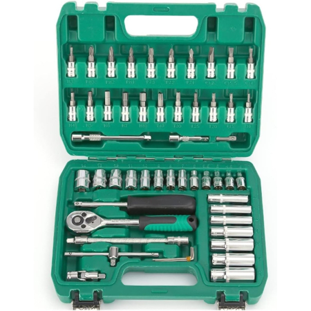 Articole Auto - Trusa Chei Tubulare, Set 53 de Piese, Flippy, Surubelnita, Clichet, Tubulare, Imbus, Prelungitor, 27 x 20 x 5 cm, 1.7 kg, Cutie Verde