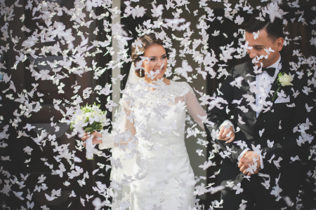 Tun de confetti cu fluturi, alb, 40cm [2]