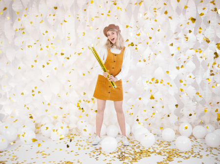 Tun de confetti cu inimi, auriu, 60cm [2]