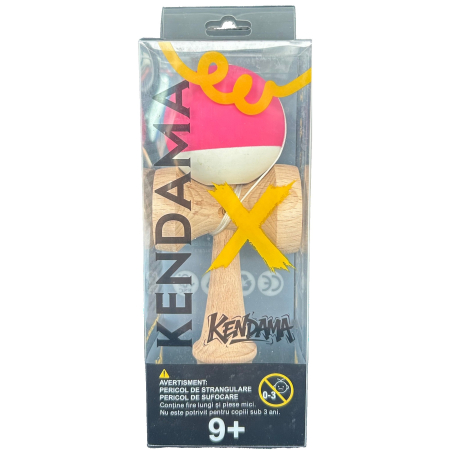 Jucarie Interactiva Kendama Profesionala, Flippy, din Lemn, 18 x 7 x 6 cm, Joc de Indemanare pentru Copii si Adulti, Bicolor Roz inchis Alb [2]