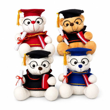 Jucarii si Jocuri - Ursulet de Plus Absolvent, Flippy, Jucarie Moale cu Toca, Ochelari si Diploma, Cadou pentru Absolvire, 40 cm, Multicolor