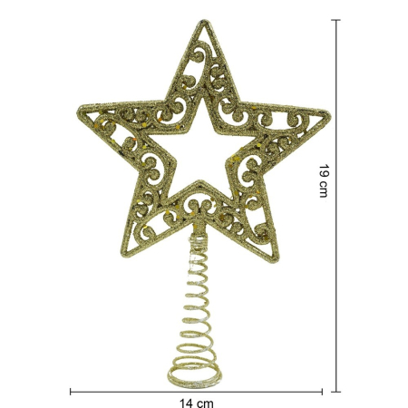 Varf decorativ de brad, Auriu, in forma de Stea, decupata in centru, din Plastic/Metal, 14 cm x 19 cm, Interior/Exterior, Flippy [9]