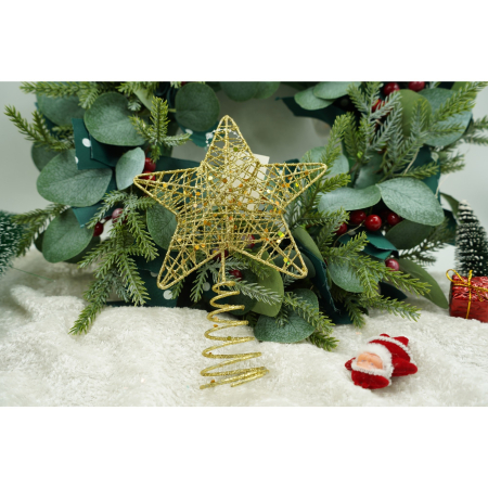 Varf decorativ de brad, Auriu, in forma de Stea, design cu paiete, din Plastic/Metal, 13 cm x 18 cm, diametru 4 cm, Interior/Exterior, Flippy [1]