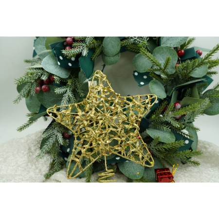 Varf decorativ de brad, Auriu, in forma de Stea, design cu paiete, din Plastic/Metal, 18 cm x 23 cm, Interior/Exterior, Flippy [2]