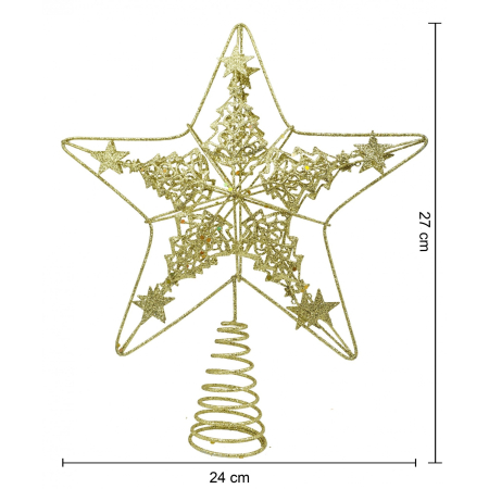 Varf decorativ de brad, Auriu, in forma de Stea, design de braduti, din Plastic/Metal, 24 cm x 27 cm, Interior/Exterior, Flippy [3]