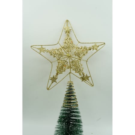 Varf decorativ de brad, Auriu, in forma de Stea, design de braduti, din Plastic/Metal, 24 cm x 27 cm, Interior/Exterior, Flippy [4]