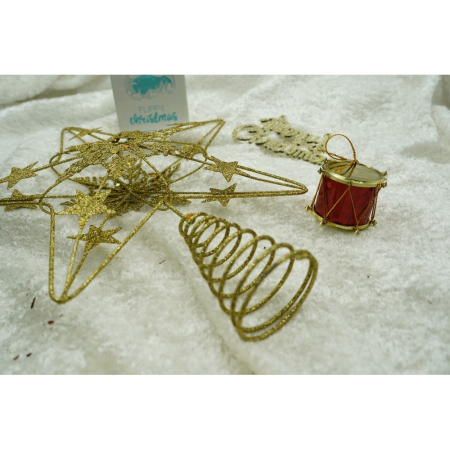 Varf decorativ de brad, Auriu, in forma de Stea, design de stele, din Plastic/Metal, 25 cm x 27 cm, Interior/Exterior, Flippy [8]