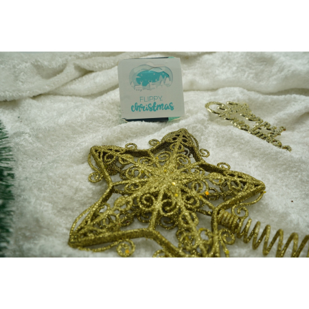 Varf decorativ de brad, Auriu, in forma de Stea, design forjat, din Plastic/Metal, 14.5 cm x 20 cm, Interior/Exterior, Flippy [2]