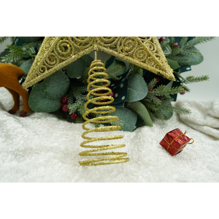 Varf decorativ de brad, Auriu, in forma de Stea, design spiralat, din Plastic/Metal, 29 cm x 38 cm, Interior/Exterior, Flippy [3]